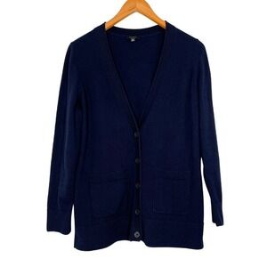 Talbots Navy Blue V-Neck Button Front Cardigan Sweater Sz M Cotton Blend Classic